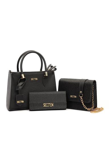 Bolsa Feminina Alça Corrente + Bolsa Tote + Carteira Preta Menor preço em Bolsa Feminina Alça Corrente + Bolsa Tote + Carteira Preta