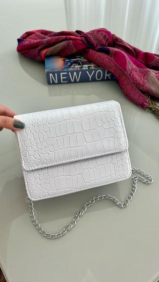 Imagem de Bolsa Feminina Alça Corrente Metal Croco Quadrada