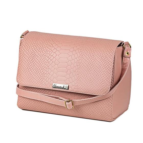 Imagem de Bolsa Feminina Baú Transversal Croco Texturizado Rosa Lançamento