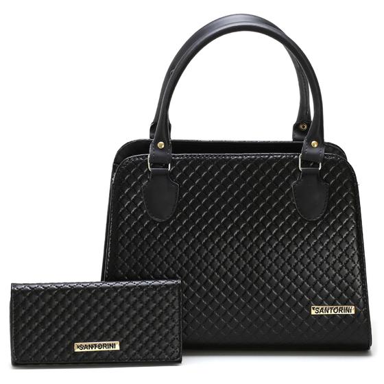 Imagem de Bolsa Feminina bicolor mais carteira Metalassê, com alça transversal Santorini Handbag Preto