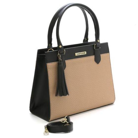 Imagem de Bolsa Feminina Bicolor Santorini Handbag Tricê Preto/Nude