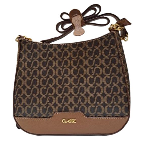 Imagem de Bolsa Feminina Classe Marrom Canvas Com Corrente Dourada