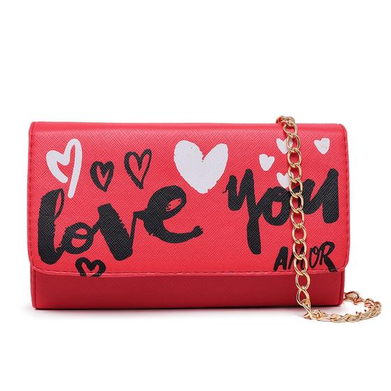 Imagem de Bolsa Feminina Clutch Pequena Flat Estampa Love Exclusiva