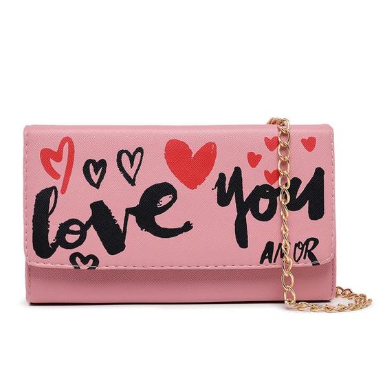 Imagem de Bolsa Feminina Clutch Pequena Flat Estampa Love Exclusiva