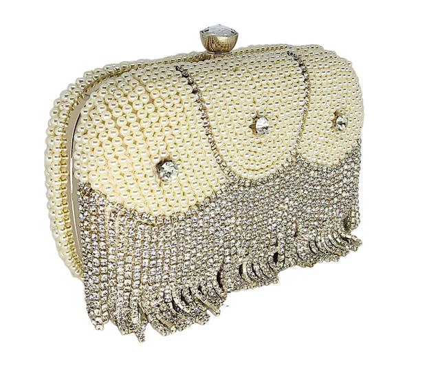 Imagem de Bolsa feminina clutch pérola strass brilho festa balada luxo