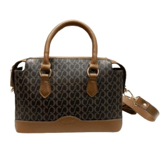 Imagem de Bolsa Feminina Couro Tote Monogram Marrom  Caramelo Legítimo