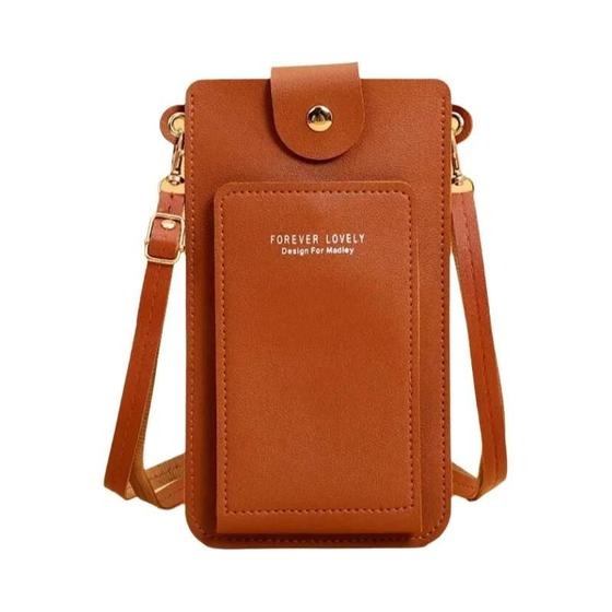 Imagem de Bolsa Feminina Crossbody de Couro Macio com Tela Sensível ao Toque