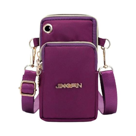 Imagem de Bolsa Feminina Crossbody de Nylon - Com Zíper Triplo e Compartimento para Fone