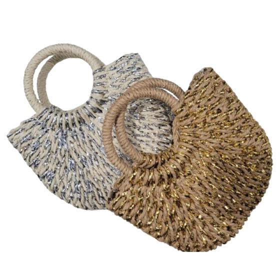 Imagem de Bolsa Feminina de Palha Praia Verão Lua Pequena Com Alça De Mão Transversal Brilho