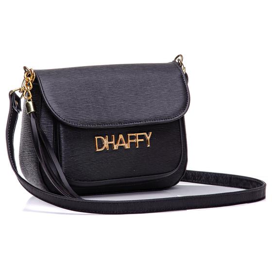 Bolsa Feminina Dhaffy Preto, Alça Transversal, Bolso na Frente. Menor preço em Bolsa Feminina Dhaffy Preto, Alça Transversal, Bolso na Frente.