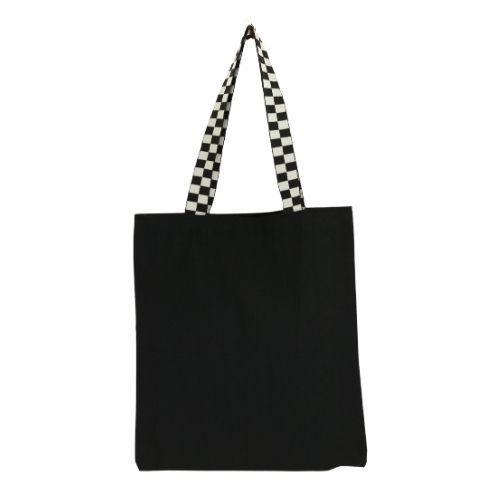 Imagem de Bolsa Feminina Ecobag 100% algodão Black Crua (Alça xadrez)