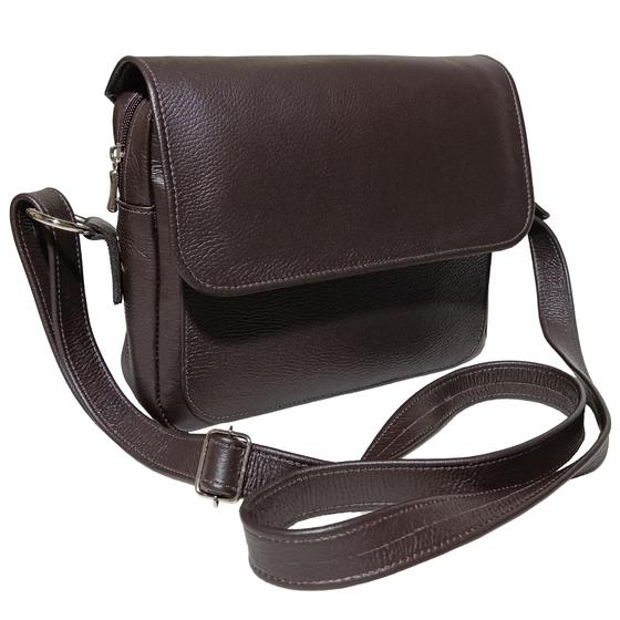 Imagem de Bolsa Feminina Espaçosa De Couro Preto Marrom Crossbody Transversal Clássica