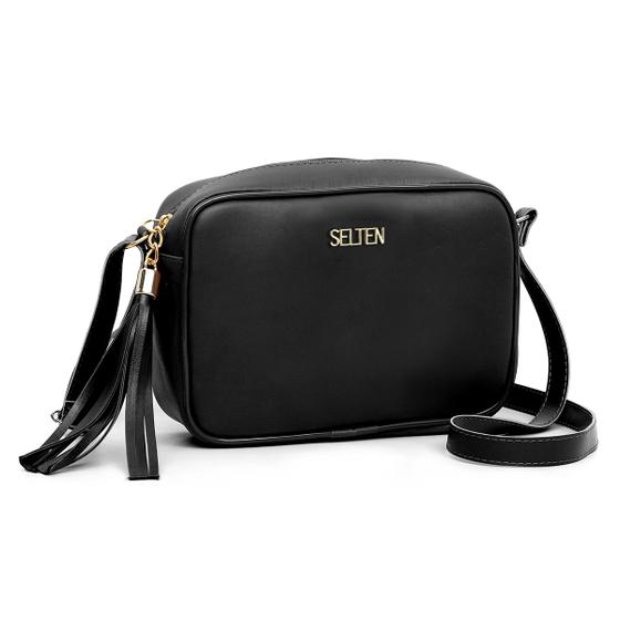Bolsa Feminina Lateral Pequena Alça Transversal Regulavel Selten Preta Menor preço em Bolsa Feminina Lateral Pequena Alça Transversal Regulavel Selten Preta