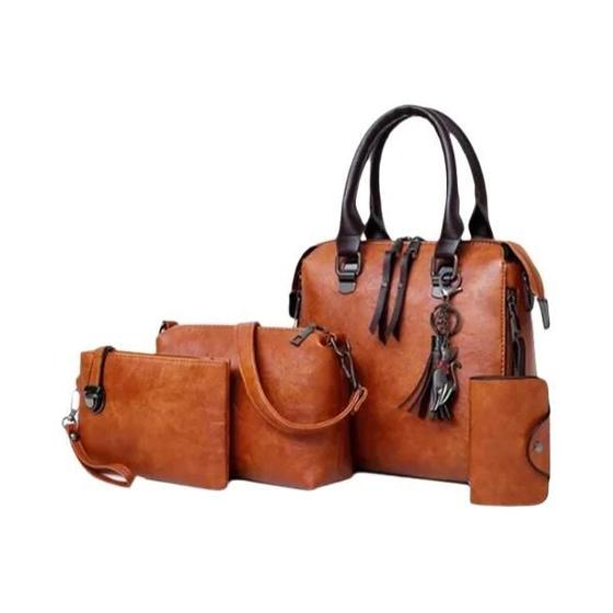 Imagem de Bolsa Feminina Luxuosa De Couro Com Borla, Conjunto De 4