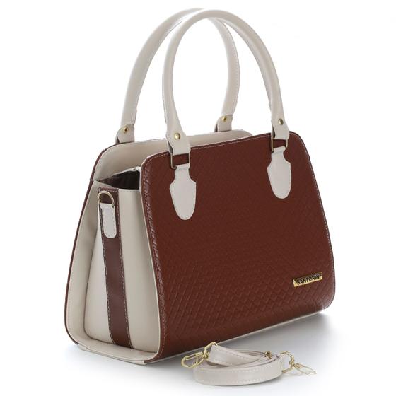 Imagem de Bolsa Feminina Metalassê Bicolor Santorini Handbag Creme/Marrom