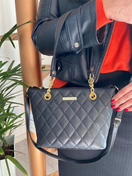 Imagem de Bolsa feminina monica sanches 3882 safiano plus preto / line preto