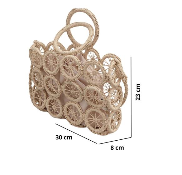 Imagem de Bolsa Feminina Praia Piscina Vazada Crochê Palha