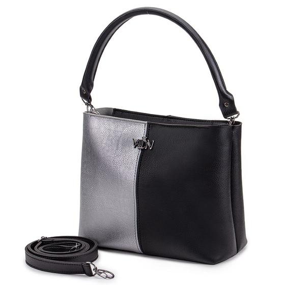 Imagem de Bolsa Feminina Quadrada Bicolor Ziper Forrada Bolso Interno Alça Ombro Removivel e Transversal Regulavel