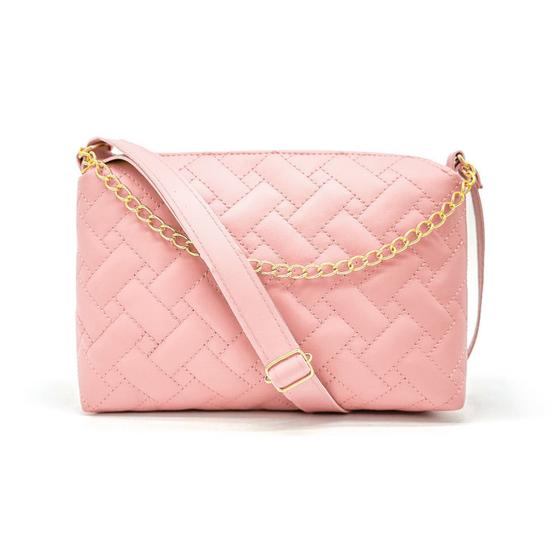 Imagem de Bolsa Feminina Tiracolo Transversal Bordada Com Zíper Rosa