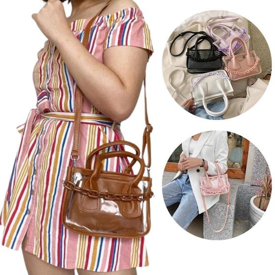 Imagem de Bolsa Feminina Transversal de Ombro Transparente e Necessaire 2x1 Com Corrente