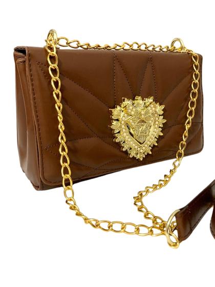 Imagem de Bolsa Feminina Transversal ML Coração Dourado Pequena Luxo.