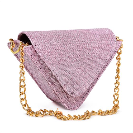 Imagem de Bolsa Feminina Transversal Pequena Mini Bag Festa Corrente Metalizada Triangulo