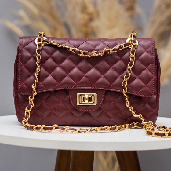 Imagem de Bolsa feminino luxo cabernet vinho alça em corrente e matelassê 