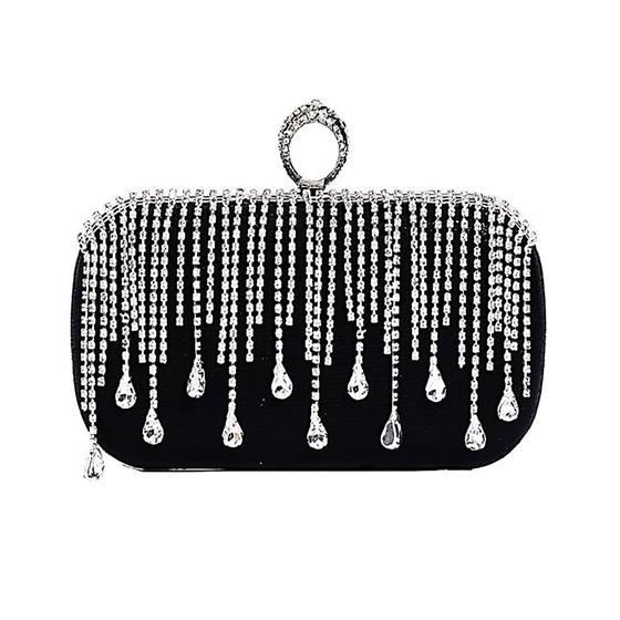 Imagem de Bolsa Festa Clutch Elegante Preta Com Cortina De Strass