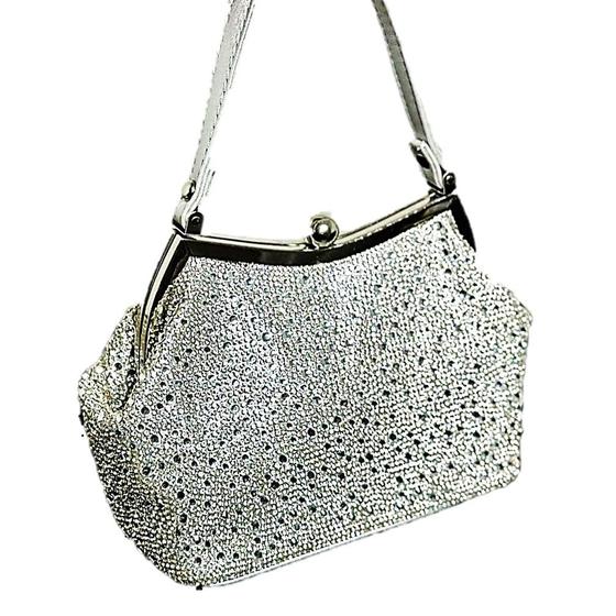 Imagem de Bolsa Festa Clutch Estilo Saquinho Estilosa Com Strass Prata