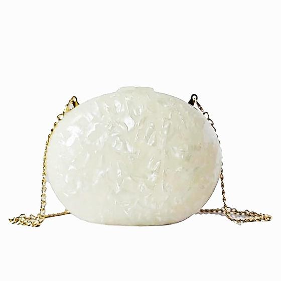 Imagem de Bolsa Festa Clutch Oval De Acrílico Off White Marmorizado