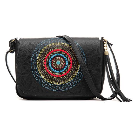 Imagem de Bolsa Flap Pequena Com Bordado Mandala Feminina Alça Transversal Moderna Tassel Dia a Dia Viagem