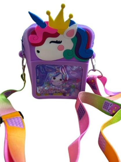 Imagem de Bolsa Infantil De Unicórnio Mini Crossbody À Prova D'Água Casual Com Zíper Silicone Multicolorida