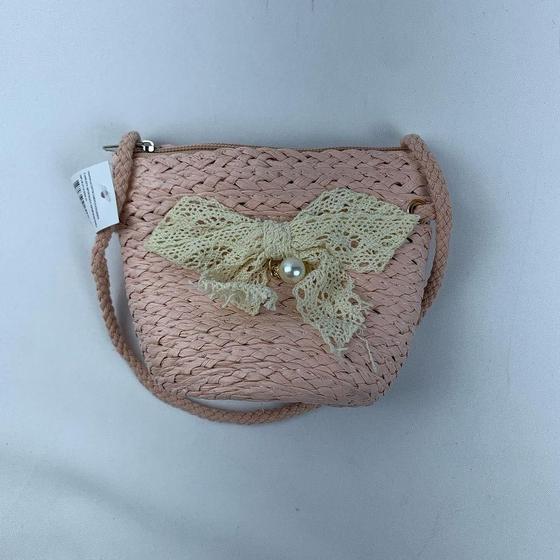 Imagem de Bolsa Infantil Feminina Mini Bag Em Palha Sintética Transversal De Ombro Com Lacinho