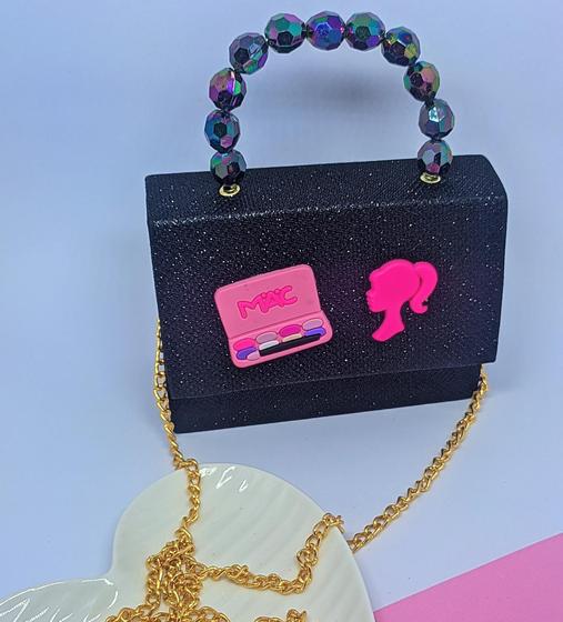 Imagem de Bolsa Infantil Mini Bag com Glitter Alça Pérolas Transversal Corrente Princesa Barbie moda Blogueira Tendência 2023