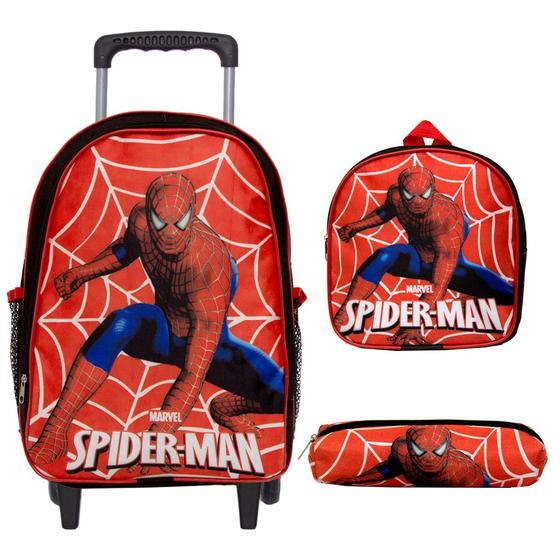 Imagem de Bolsa Masculina Escola Rodinha Homem Aranha Lancheira Estojo