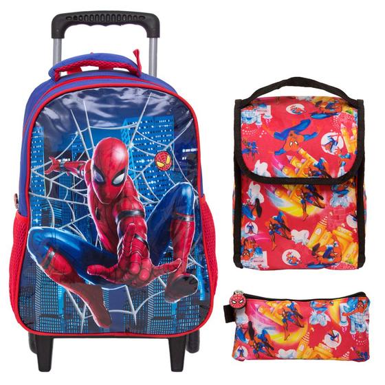 Imagem de Bolsa Masculina Escolar Carrinho Spider Man Lancheira Estojo