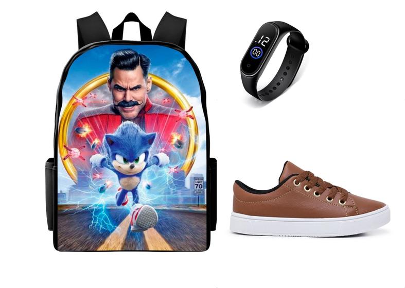 Imagem de Bolsa Masculina Escolar Lançamento Juvenil mais Relogio Digital E Tenis Casual