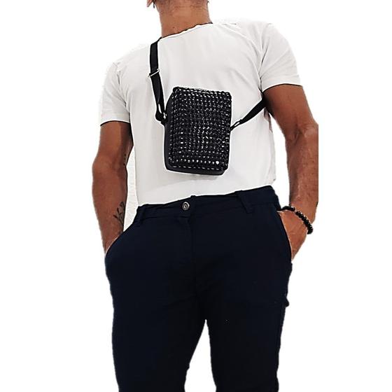 Imagem de Bolsa Masculina Shoulder Bag Transversal com Strass Preto