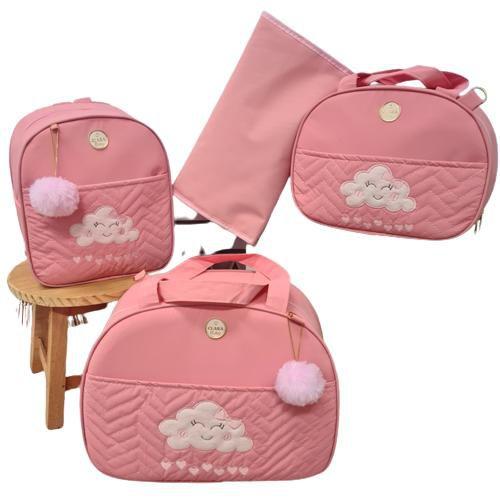 Imagem de Bolsa maternidade bebê kit 4 peças Nuvem Rosa impermeável