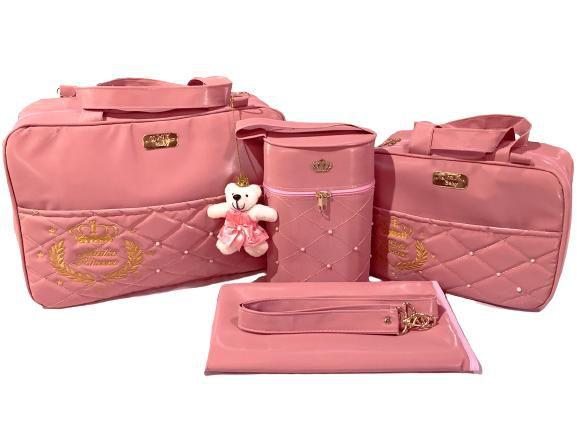 Imagem de Bolsa maternidade bebê kit 4 peças trocador Rosa impermeável