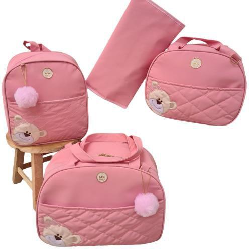 Imagem de Bolsa maternidade bebê kit 4 peças Urso Rosa impermeável