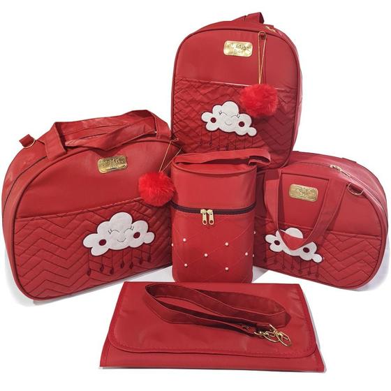 Imagem de Bolsa maternidade bebê kit 5 peças nuvem Red impermeável