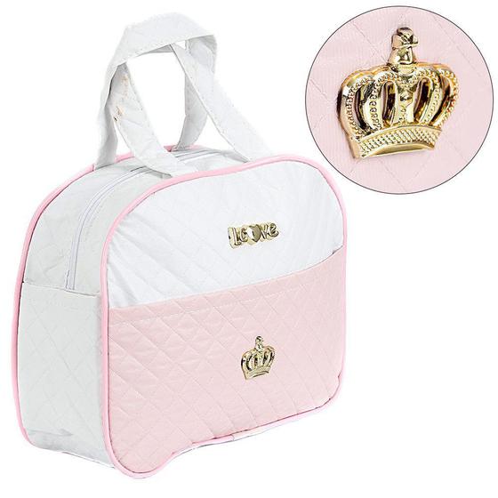 Imagem de Bolsa Maternidade Feminina Rosa e Branca p Bebê Reborn Luxo