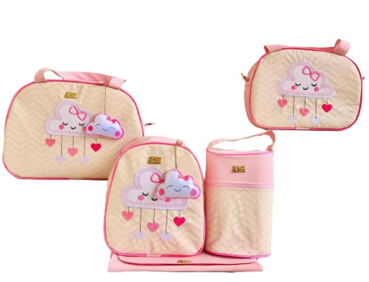 Imagem de Bolsa Maternidade Kit Completo 5 Peças material sintético Rosa Nuvem
