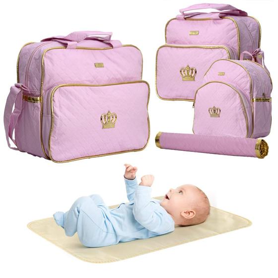 Imagem de Bolsa Maternidade Luxo Rosa Kit 04 Peças Plike Baby Menina