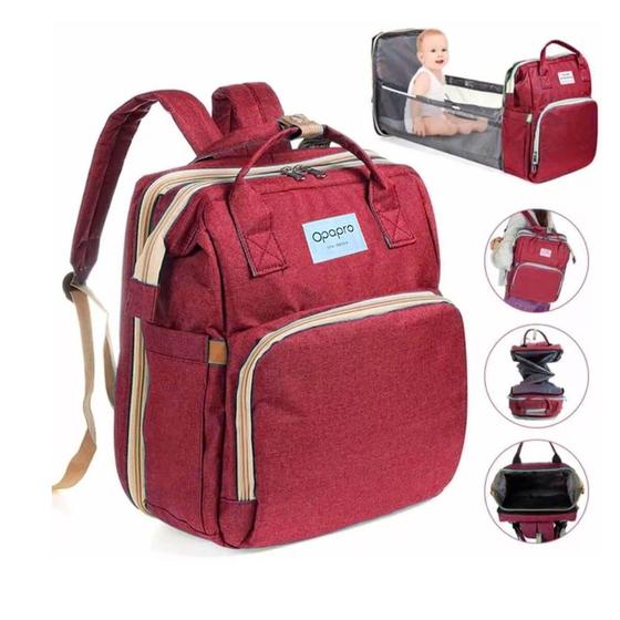 Imagem de Bolsa Maternidade Multifuncional com Berço e Trocador (Vermelho) - Opapro