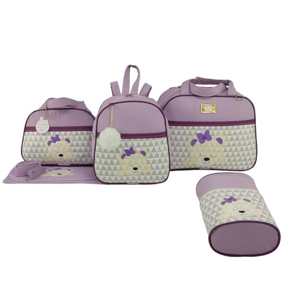 Imagem de Bolsa maternidade urso 5 peças chevron lilas