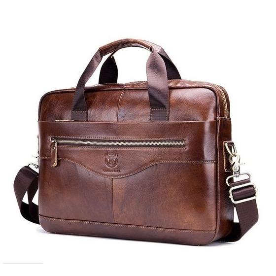 Imagem de Bolsa Messenger Vintage de Couro Bullcaptain para Laptop Masculino