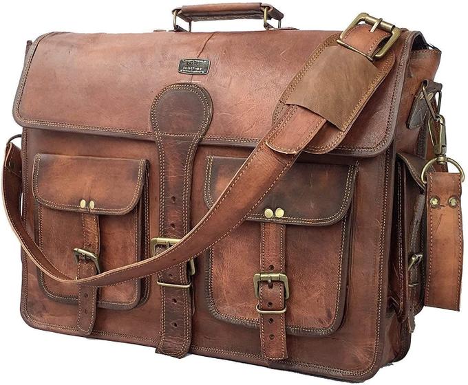 Imagem de Bolsa Messenger Vintage de Couro DHK para Laptop de 16 Polegadas - Marrom