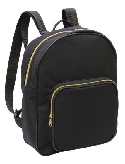 Imagem de Bolsa-mochila em tecido natural preto com ziper dourado ls bm3169